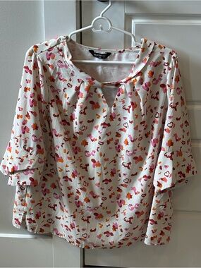 BloomChic White Blouse with Pink & Orange Floral Print